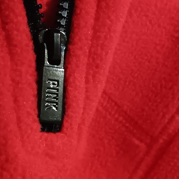 Victoria Secret Pink Polar Fleece Cropped Red SzL Sweatshirt  Half Zip Long Slee - Picture 6 of 12